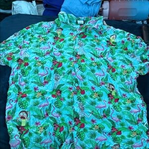 Vibrant Flamingo and Monkey Print Men's Shirt rick and morty